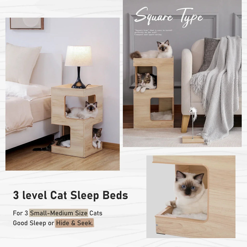 Dailypets Modern Side Table Cat Tree with Cozy Cat Condo, Scratching Post and Open Loungers