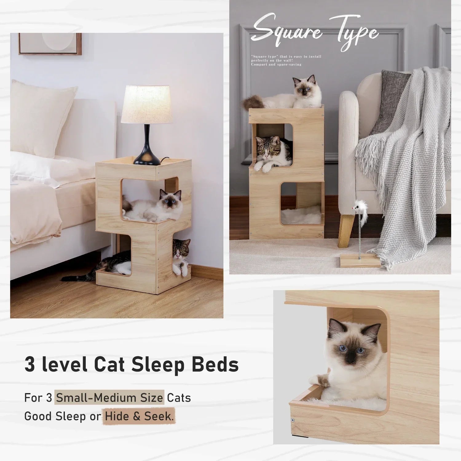 Dailypets Modern Side Table Cat Tree with Cozy Cat Condo, Scratching Post and Open Loungers