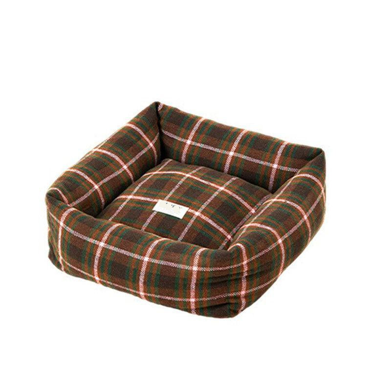 Dailypets Retro Cat Sofa Bed – Cushioned Plaid Pet Bed with Removable Cover