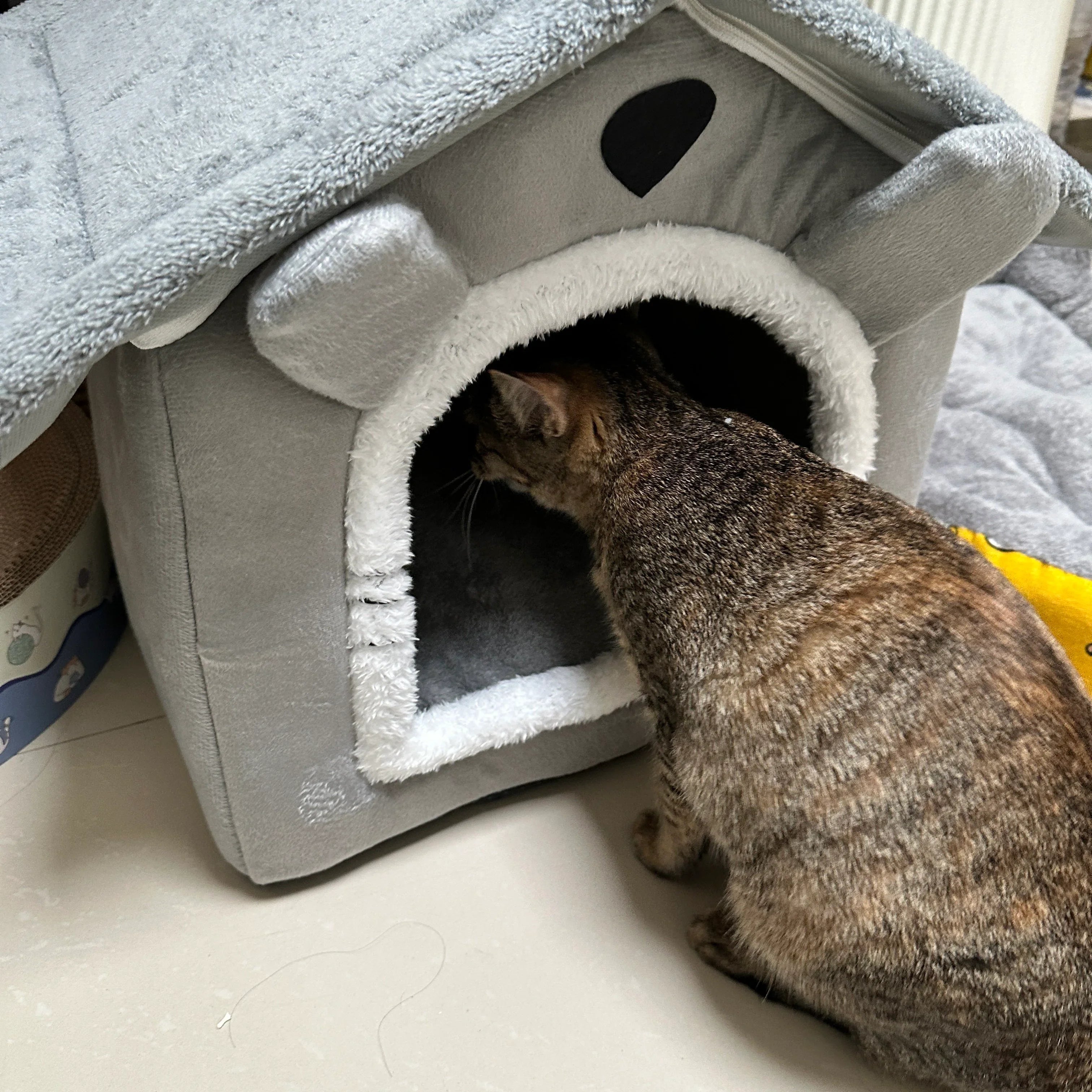 Dailypets Plush Rabbit Cat Cave Bed with Cozy Enclosed Design for Warm Indoor Comfort
