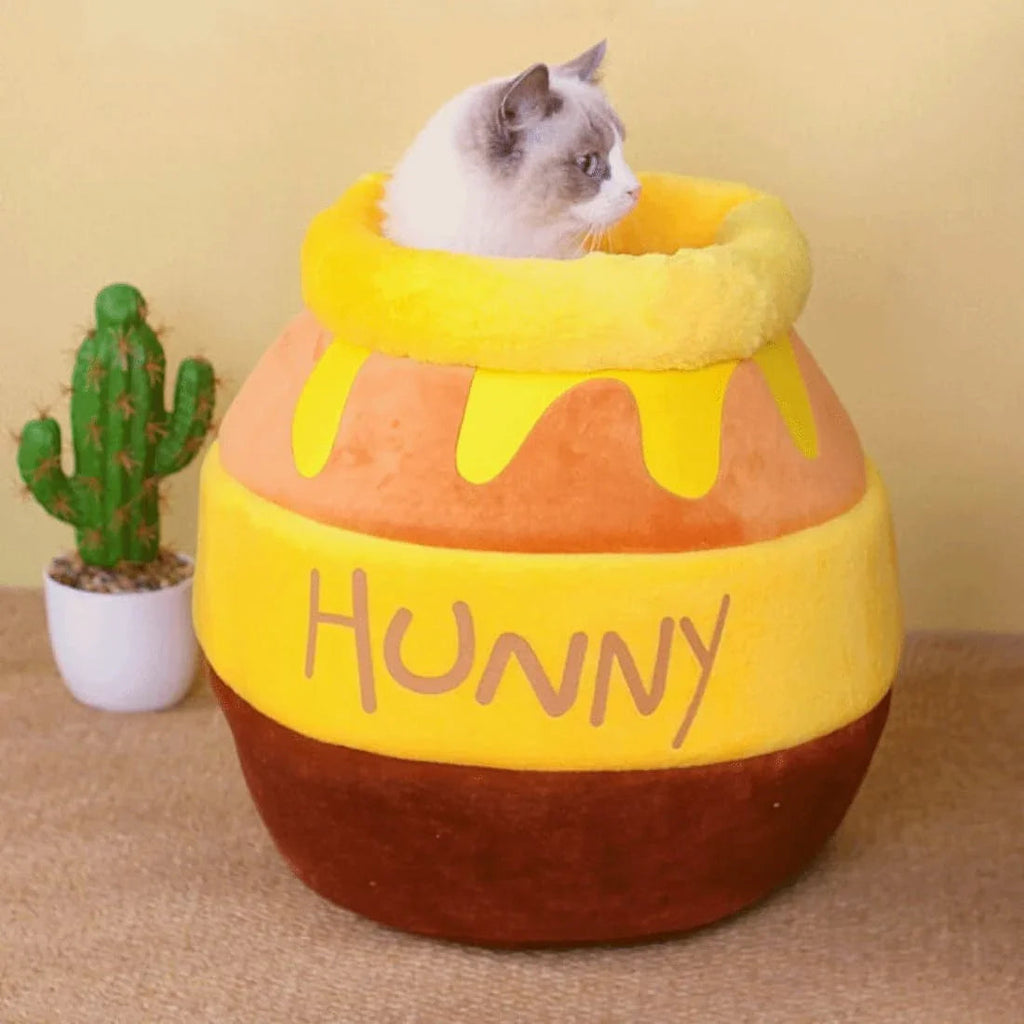 Dailypets Velvet Cat Cave Bed – Honey Pot Design with Removable Inner Cushion