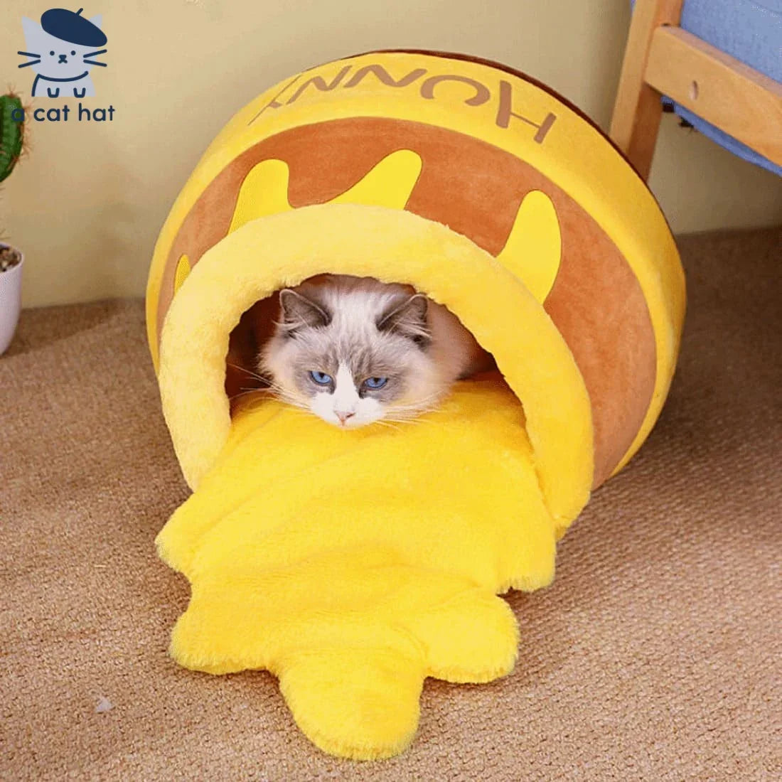 Dailypets Velvet Cat Cave Bed – Honey Pot Design with Removable Inner Cushion