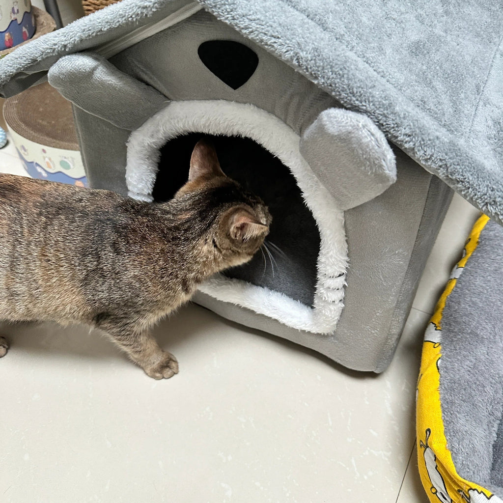 Dailypets Plush Rabbit Cat Cave Bed with Cozy Enclosed Design for Warm Indoor Comfort