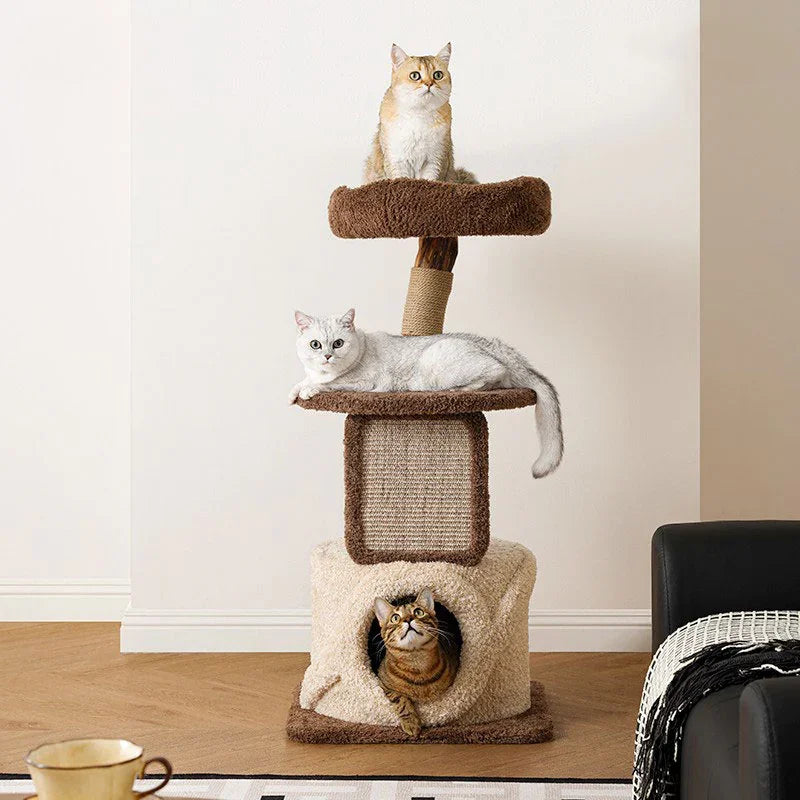 Dailypets Solid Wood Mushroom Cat Tree with Multi-Level Platforms and Sisal Scratching Posts