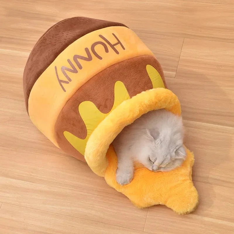 Dailypets Velvet Cat Cave Bed – Honey Pot Design with Removable Inner Cushion