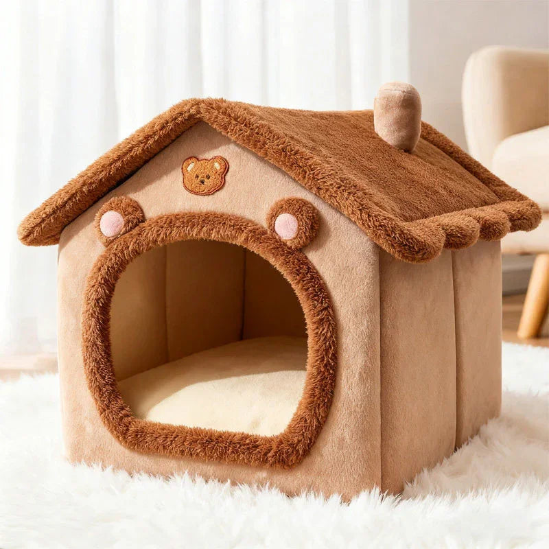 Dailypets Plush Rabbit Cat Cave Bed with Cozy Enclosed Design for Warm Indoor Comfort