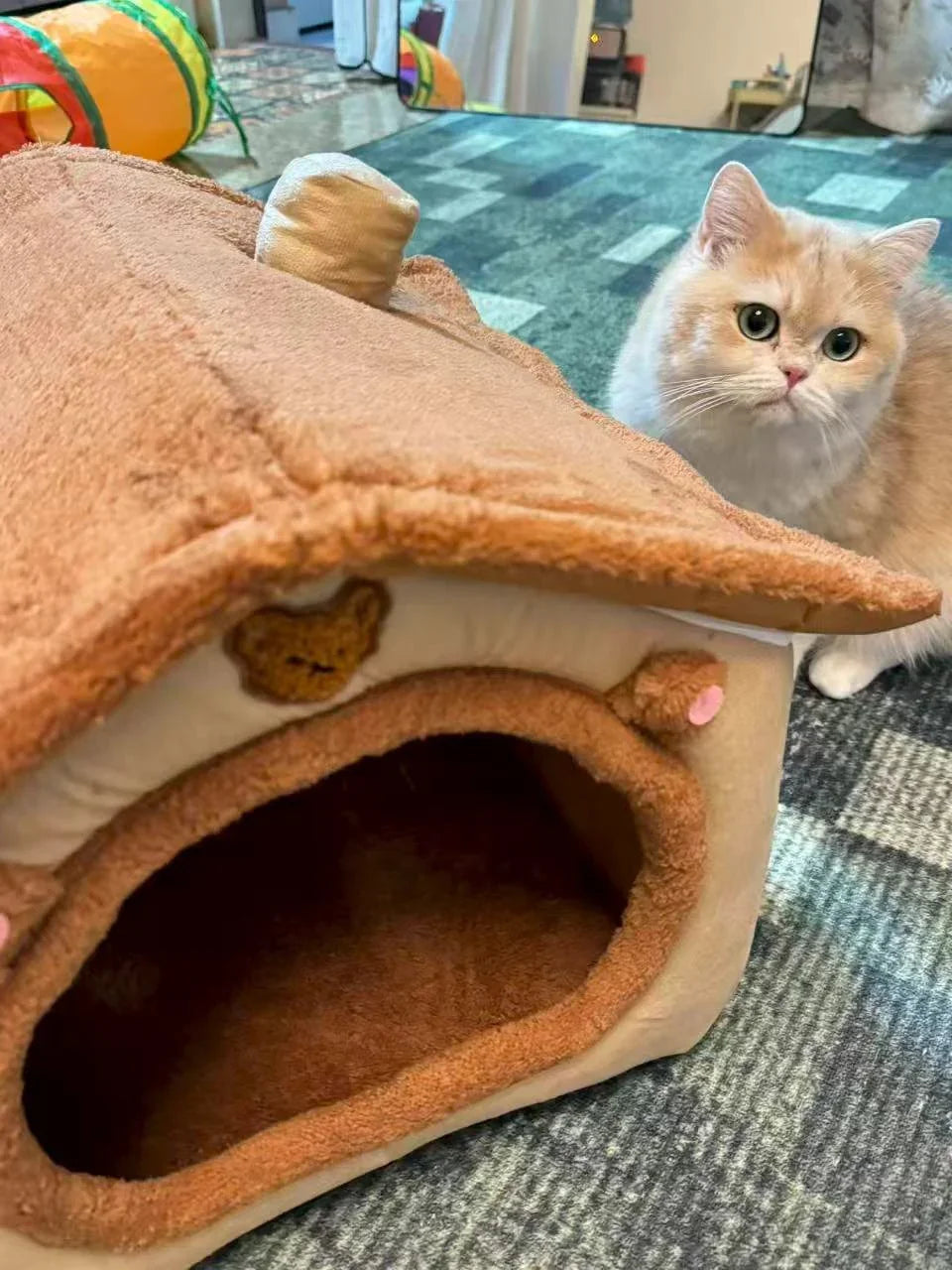 Dailypets Plush Rabbit Cat Cave Bed with Cozy Enclosed Design for Warm Indoor Comfort