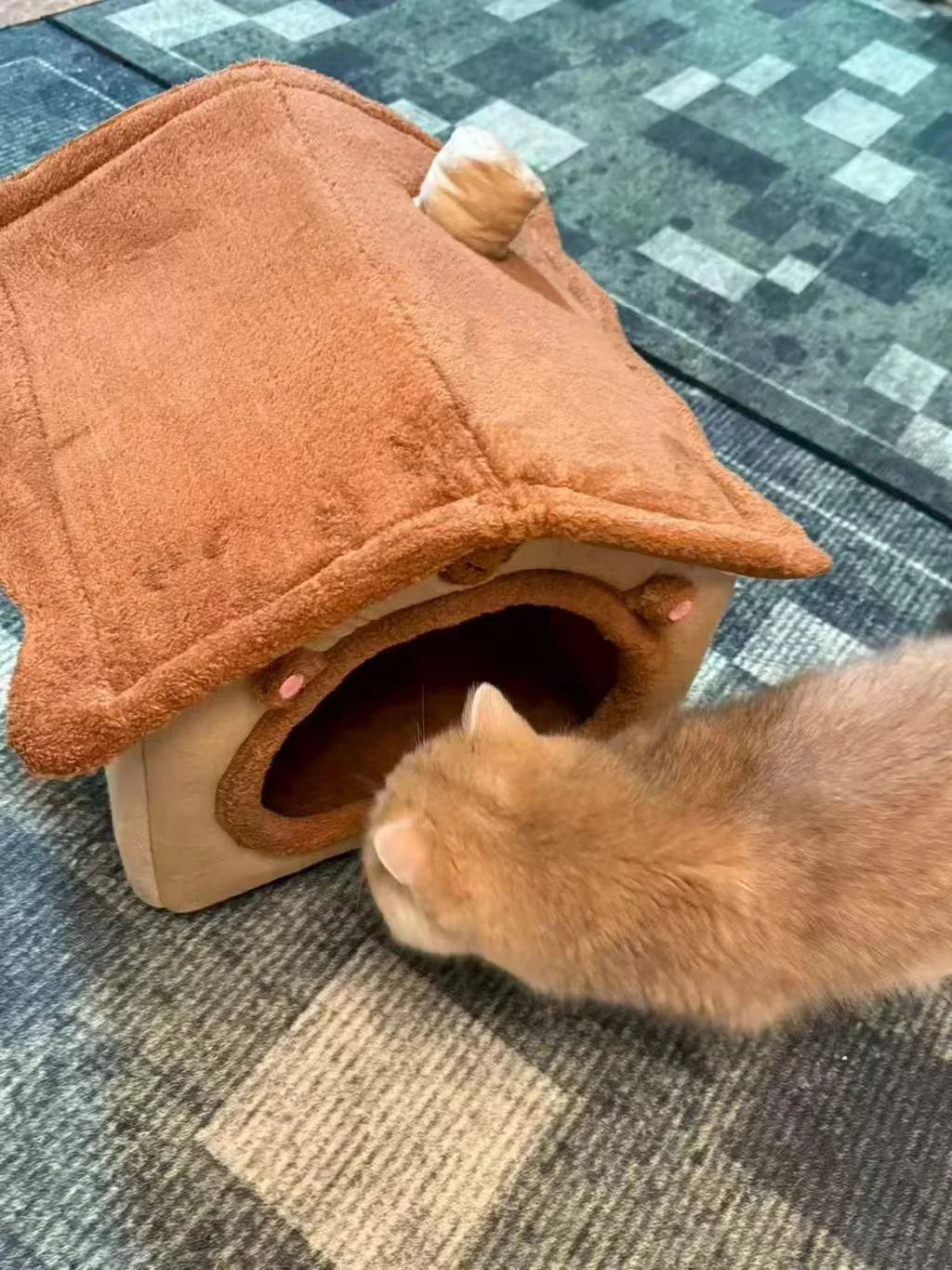 Dailypets Plush Rabbit Cat Cave Bed with Cozy Enclosed Design for Warm Indoor Comfort