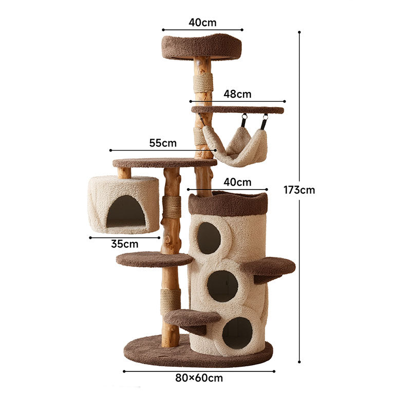 Dailypets Solid Wood Mushroom Cat Tree with Multi-Level Platforms and Sisal Scratching Posts