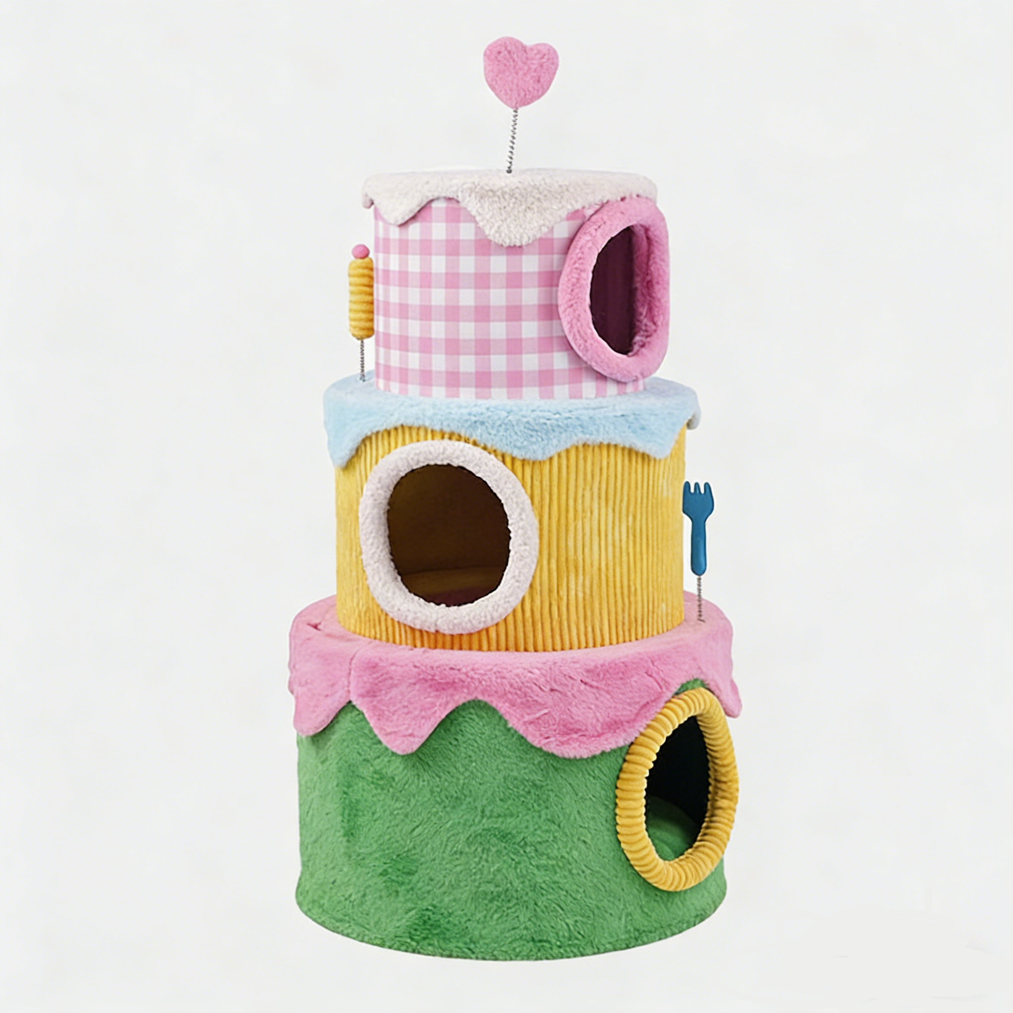 Dailypets Sweet Berry Cream Cat Tree with Three-Tier Cat Condos and Plush Interior