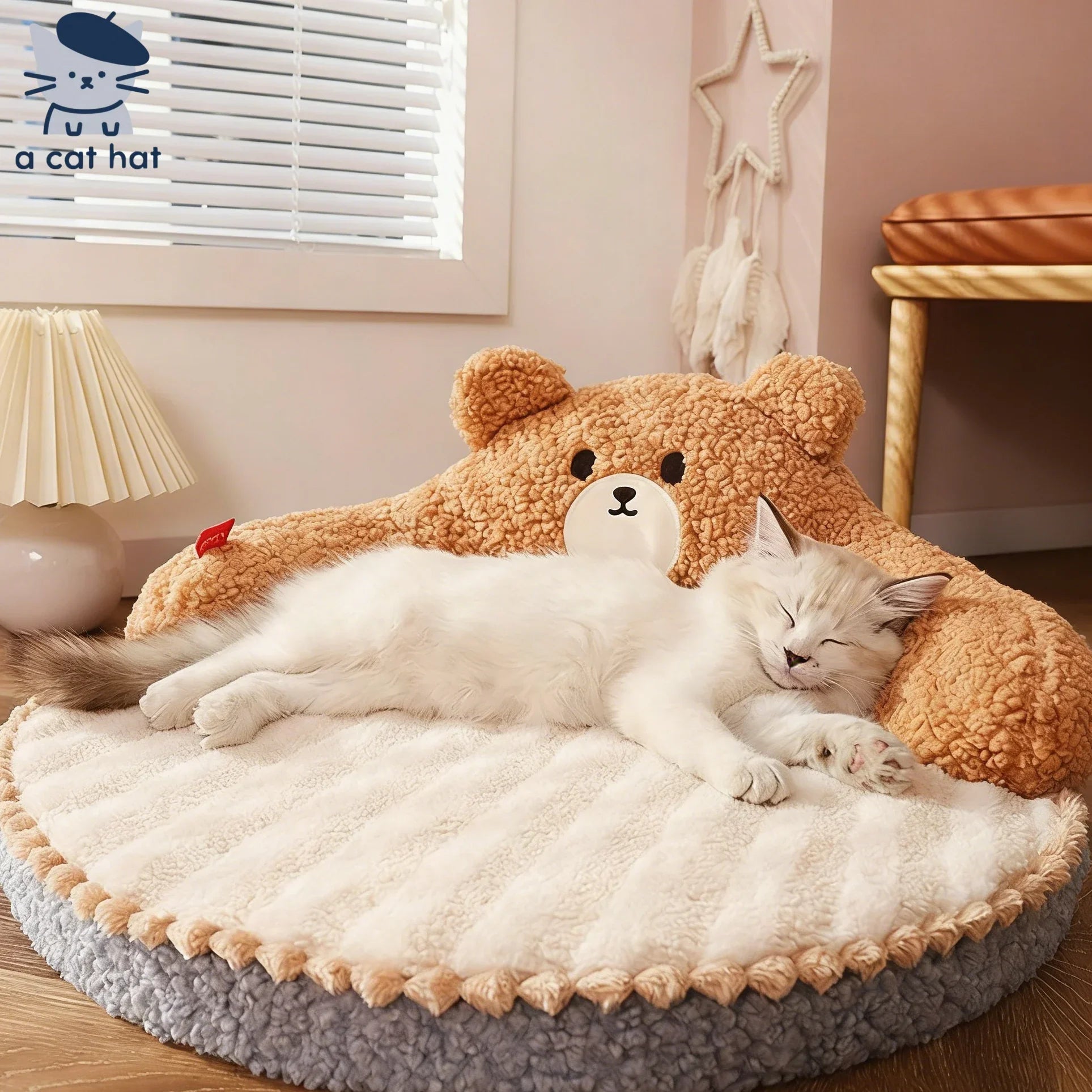 Dailypets Snuggle Cat Nest Bed – Teddy Velvet Cartoon Bed with 3D Sponge Filling