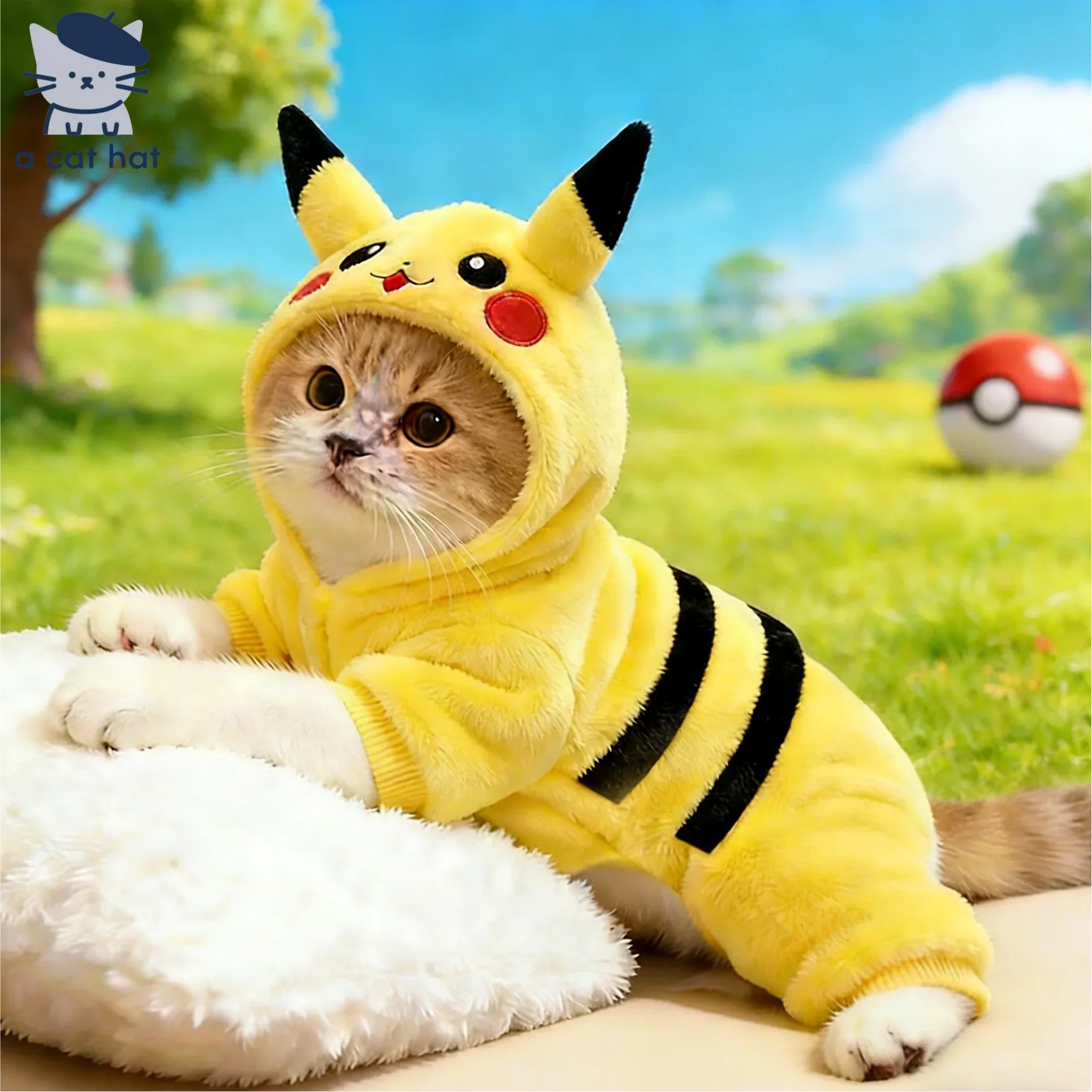 Dailypets Pikachu Cat Costume with Soft Plush Fabric and Four-Leg Design