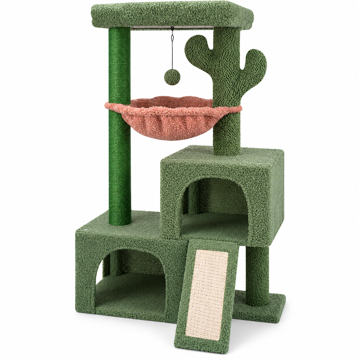 POUPIPETS Cat Tree Tower – 37.4" Cactus Condo with Hammock, Scratching Post & Perch