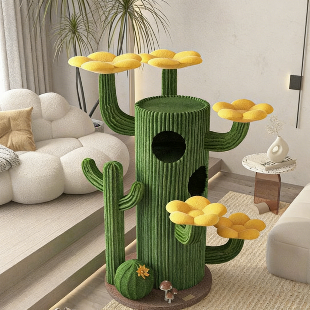Dailypets Desert Bloom Cactus Cat Tree with Multi-Level Condos and Sisal Scratching Posts