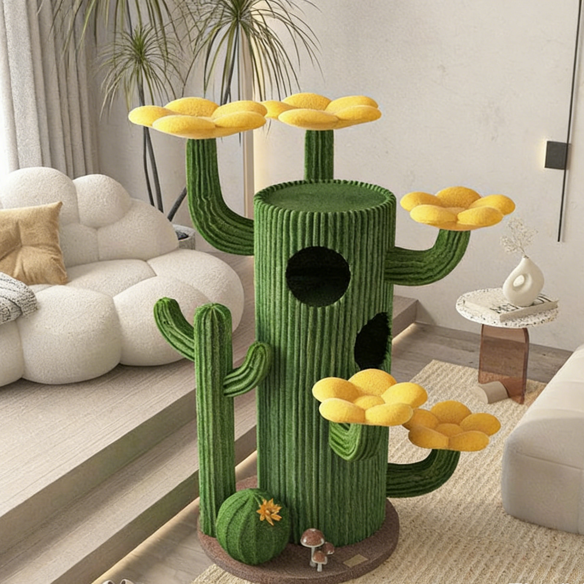 Dailypets Desert Bloom Cactus Cat Tree with Multi-Level Condos and Sisal Scratching Posts