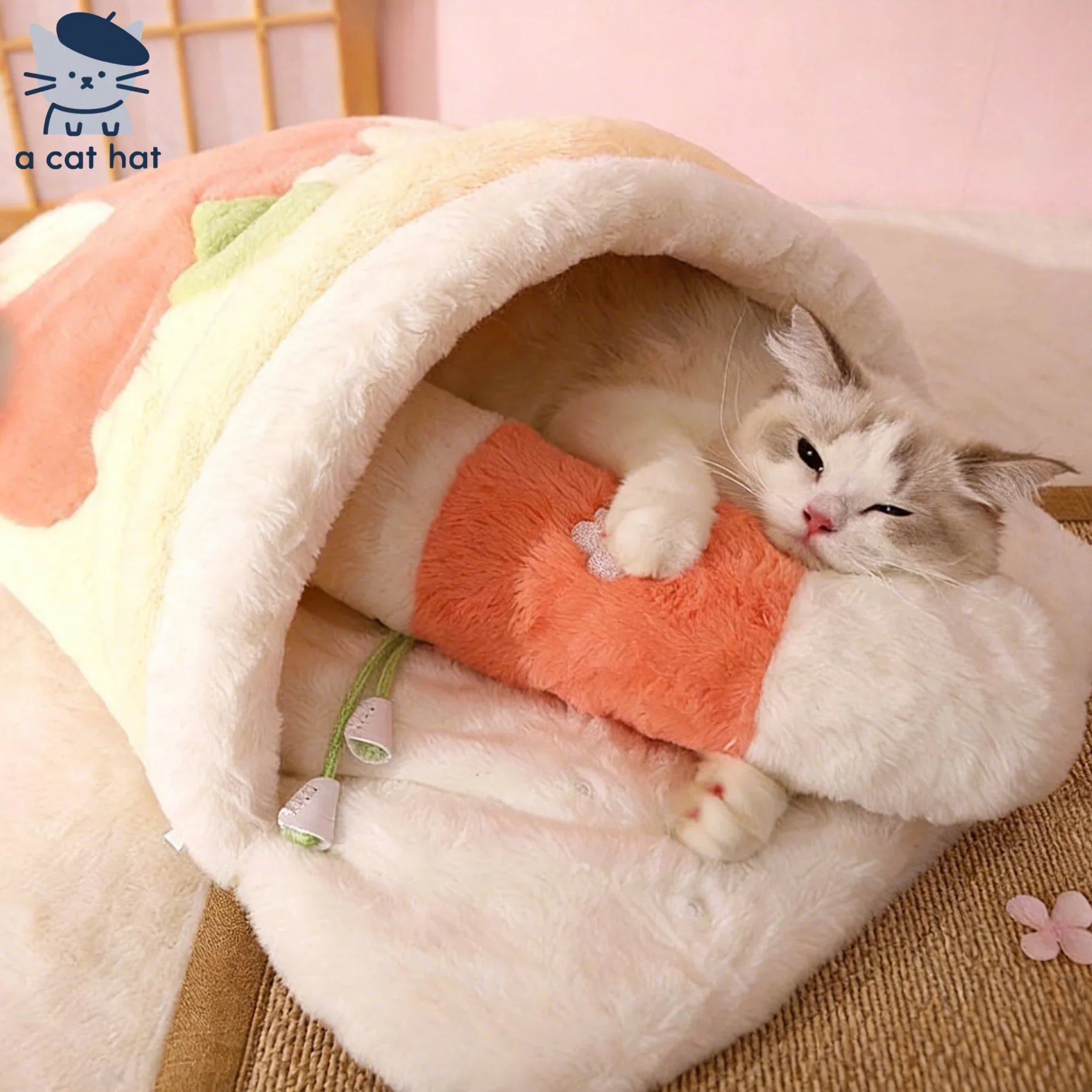 Dailypets Warm Cat Sleeping Bag – Flower Design Semi-Enclosed Bed for Indoor Cats