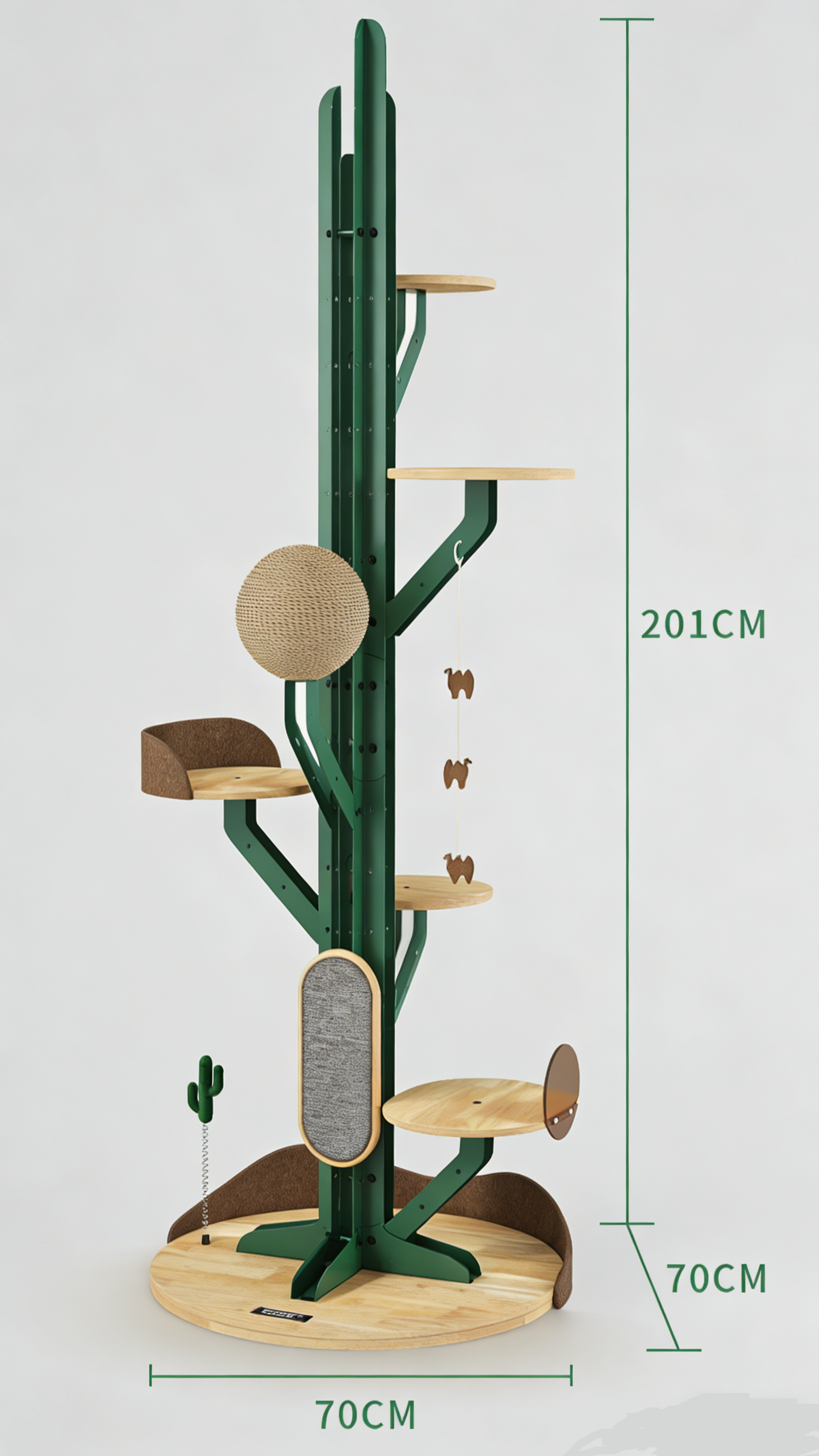Dailypets Adjustable Floor-to-Ceiling Cat Tree with Wooden Platforms and Hanging Toys