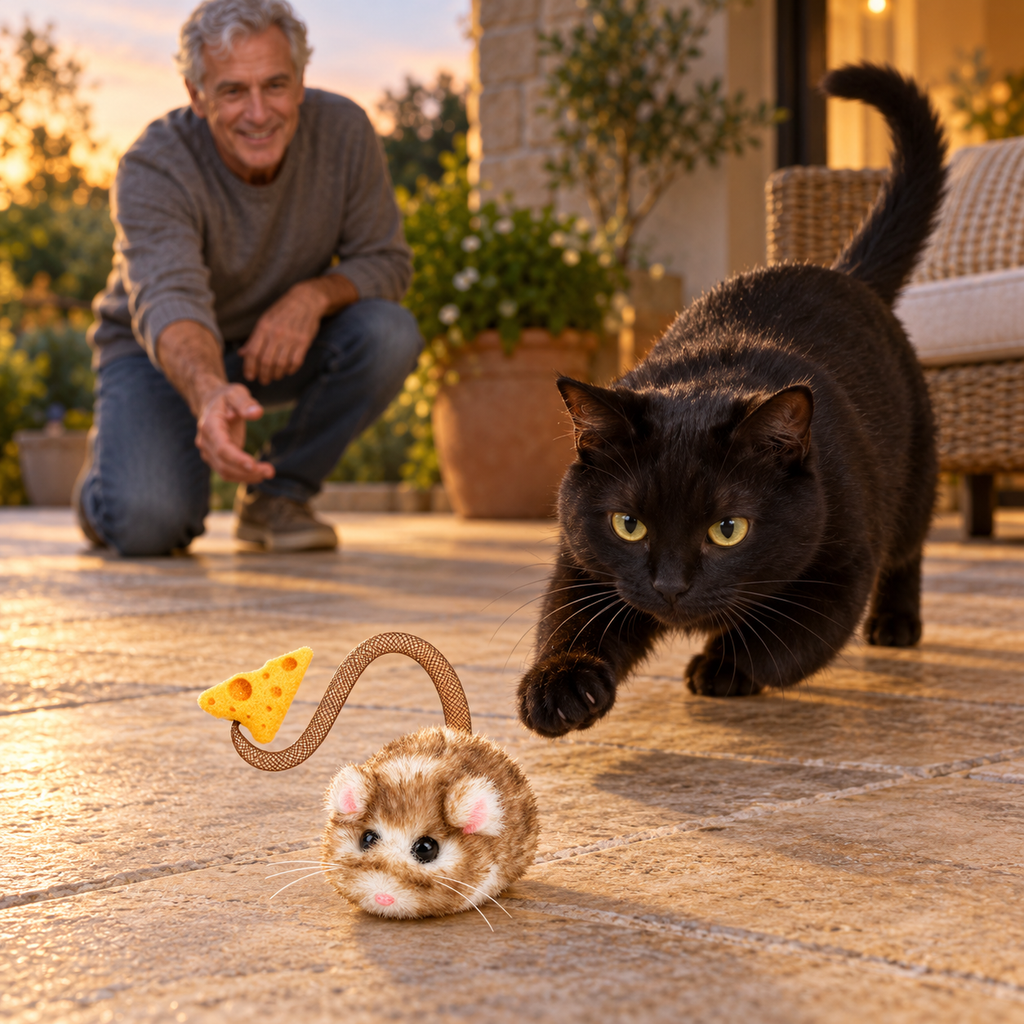 POUPIPETS Interactive Cat Toy – 360° Rolling Mouse with Motion Sensor & Squeak