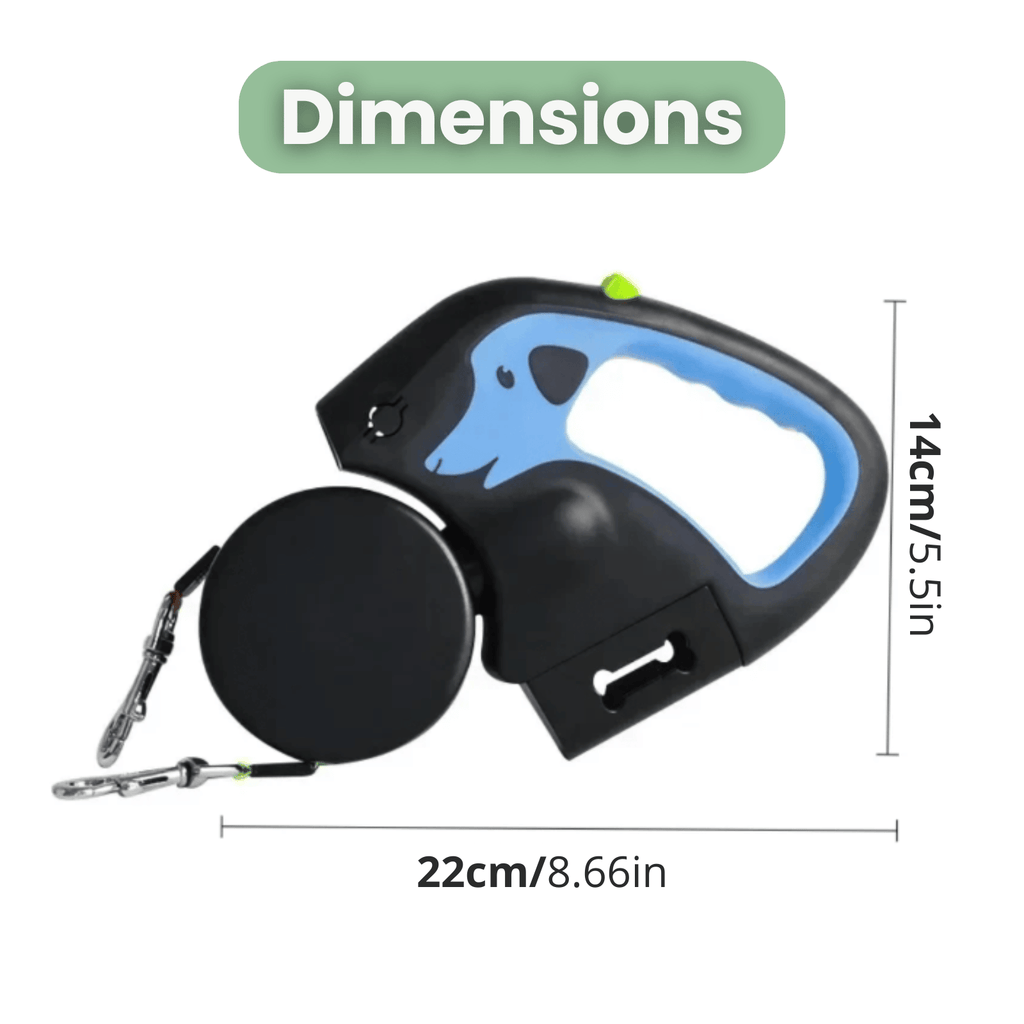 Dailypets 3-in-1 Dual Retractable Dog Leash with Flashlight & Waste Bag Holder