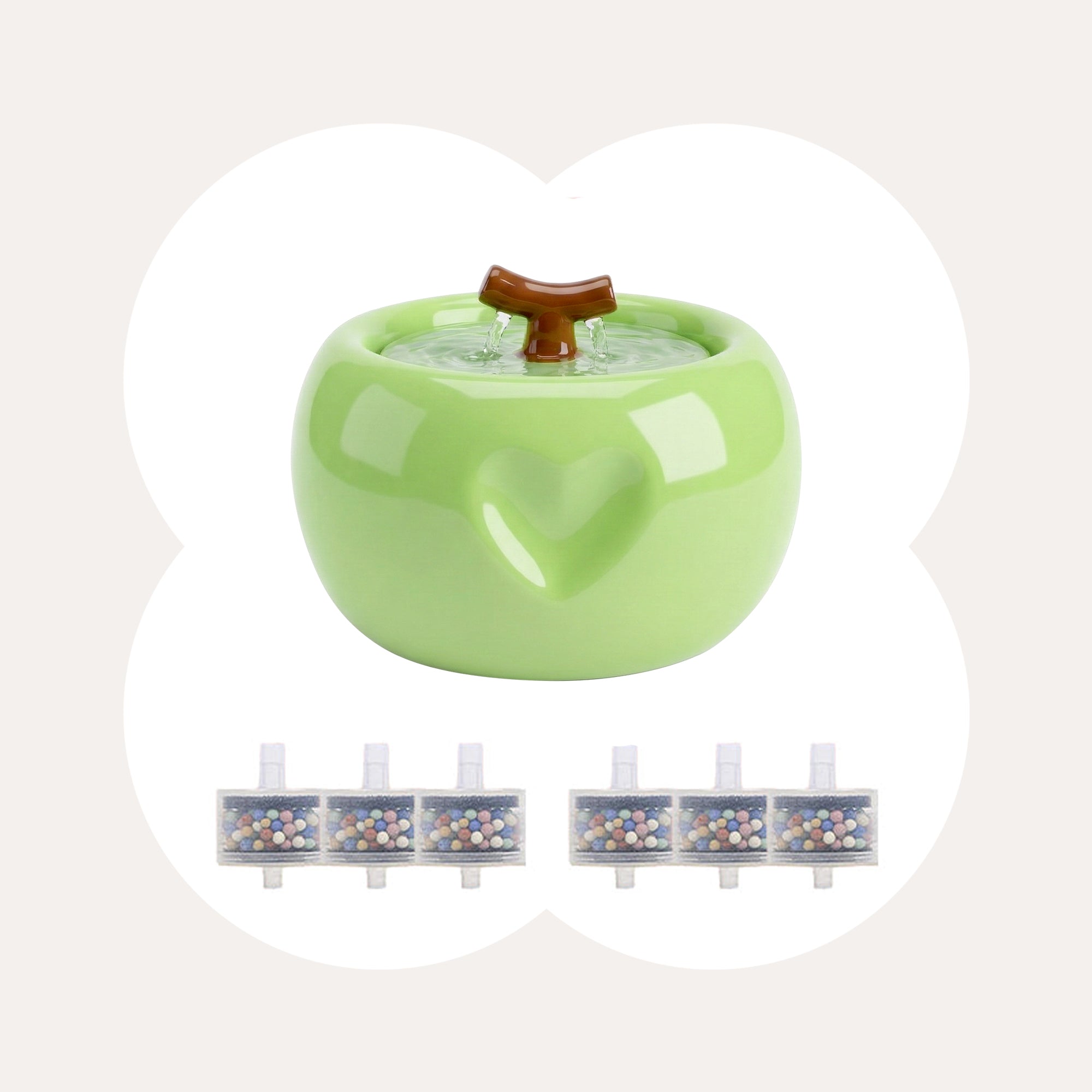 Dailypets Ceramic Apple Cat Water Fountain 50oz with Flowing Water Design