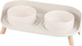 Poupipets Ceramic Raised Dog Bowl Stand with Dual Feeding Bowls and Splash Guard