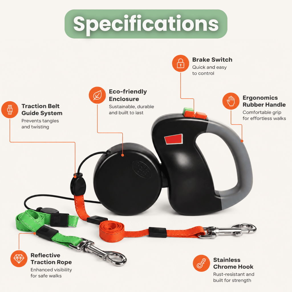 Dailypets Dual Retractable Dog Leash with Anti-Twist System for Two Small and Medium Dogs
