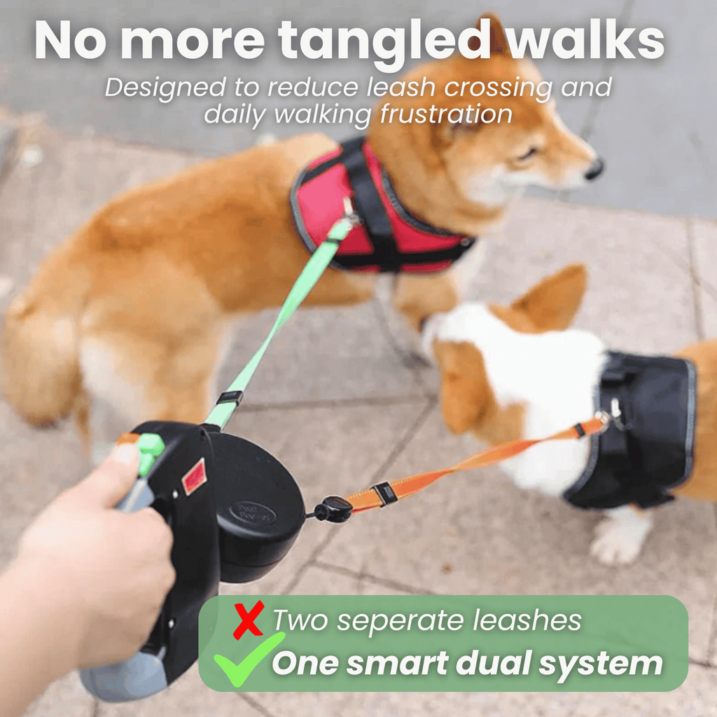 Dailypets Dual Retractable Dog Leash with Anti-Twist System for Two Small and Medium Dogs