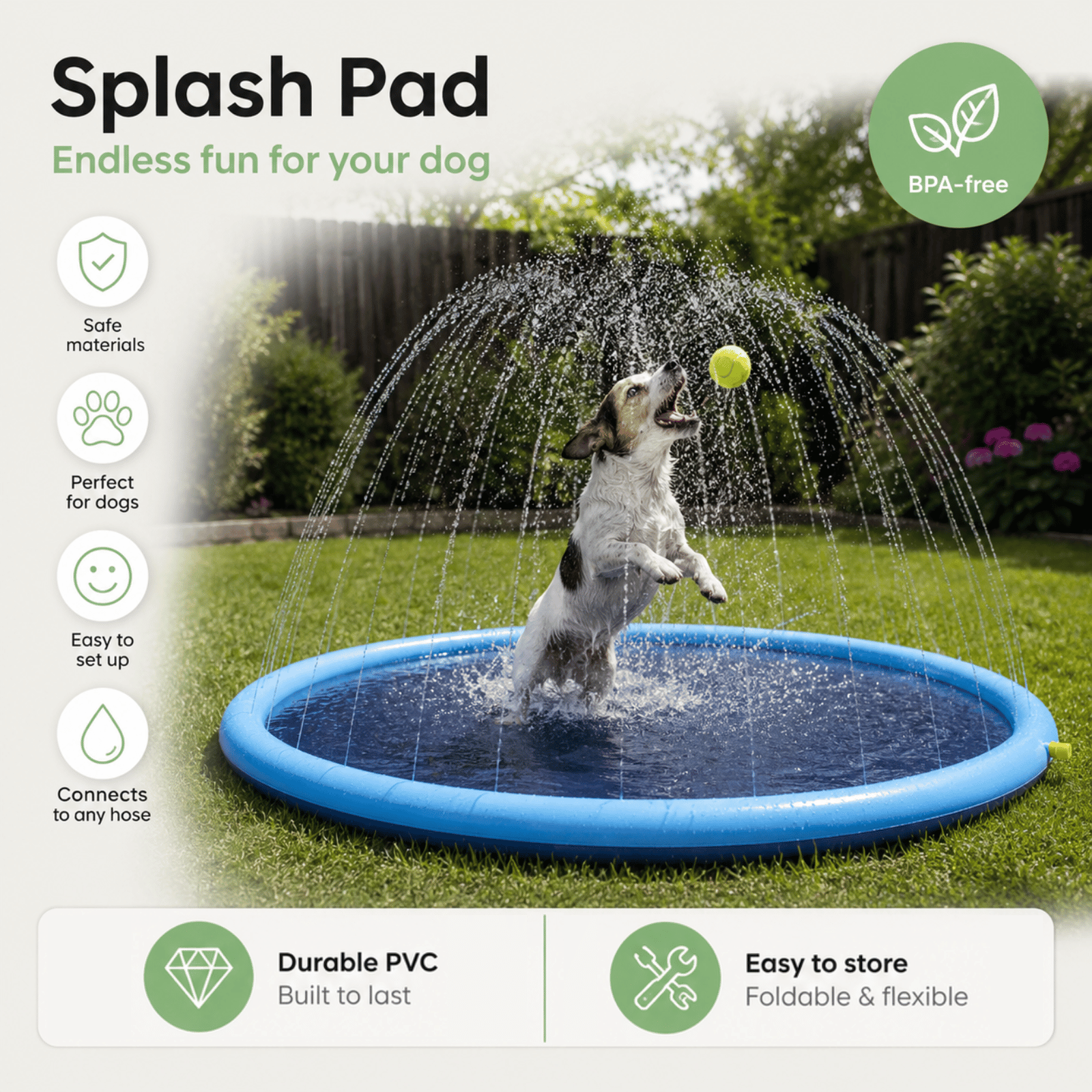 Dailypets Dog Splash Pad – Outdoor Sprinkler Mat for Summer Water Fun