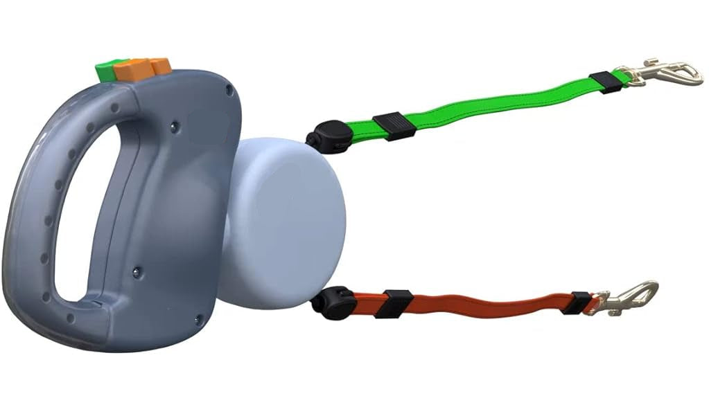 Poupipets Two Dog Retractable Lead with Color-Coded Brakes and Comfortable Handle