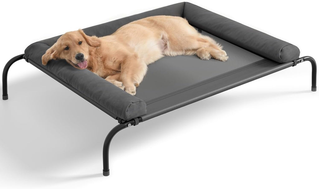 Poupipets Elevated Dog Bed with Breathable Mesh and Removable Padded Bolsters