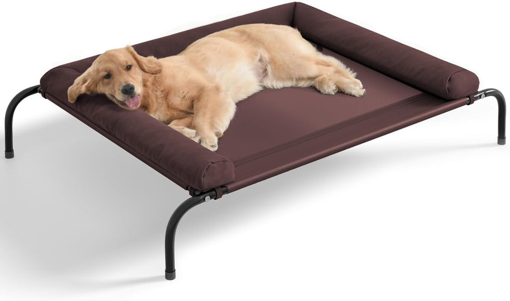 Poupipets Elevated Dog Bed with Breathable Mesh and Removable Padded Bolsters