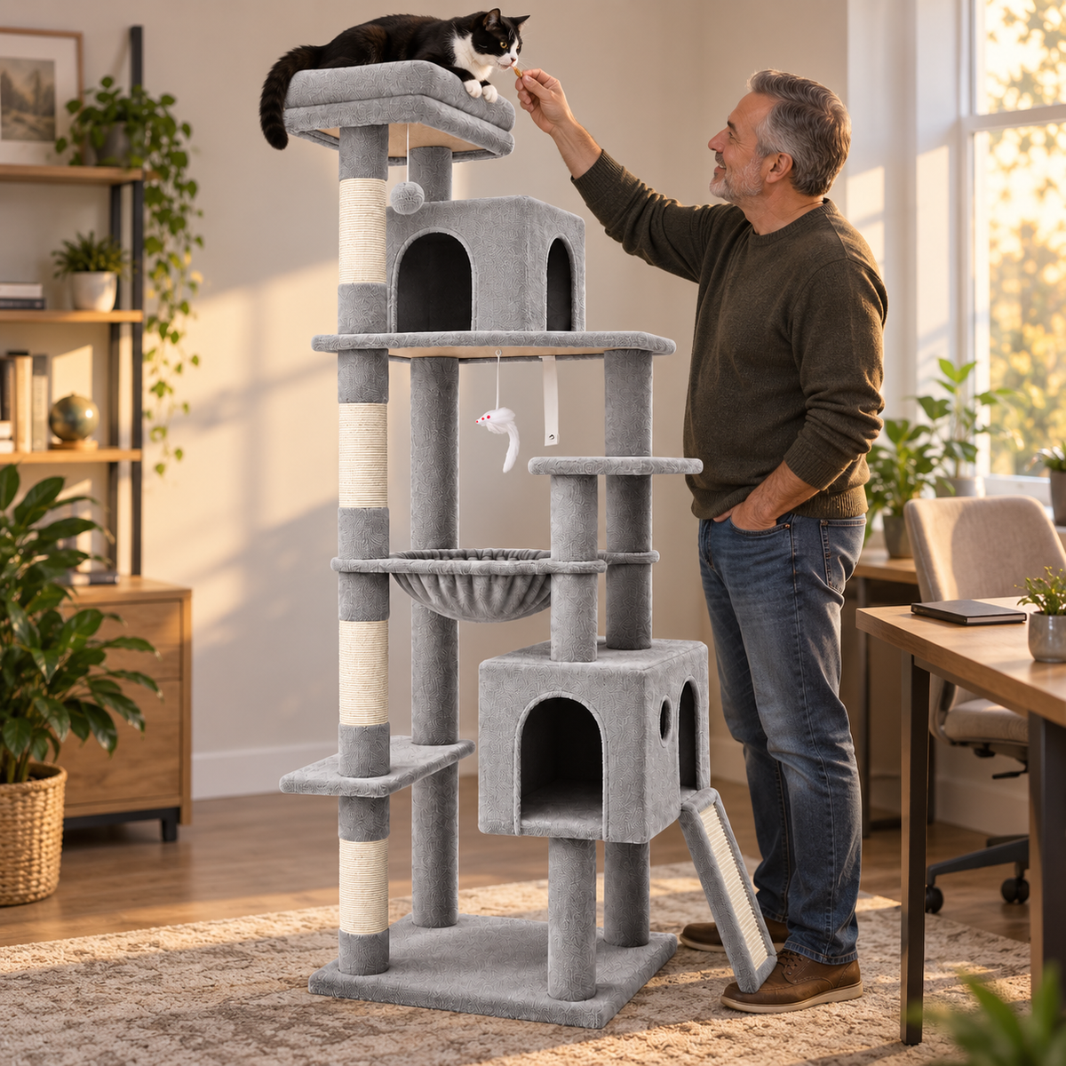 POUPIPETS Cat Tree Tower – 70in Heavy Duty Multi-Level Condo & Scratching Posts for Large Cats