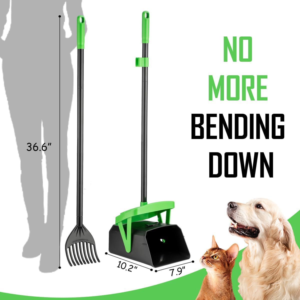 Poupipets Long Handle Dog Waste Scooper with Swivel Bin & 100 Bag Set
