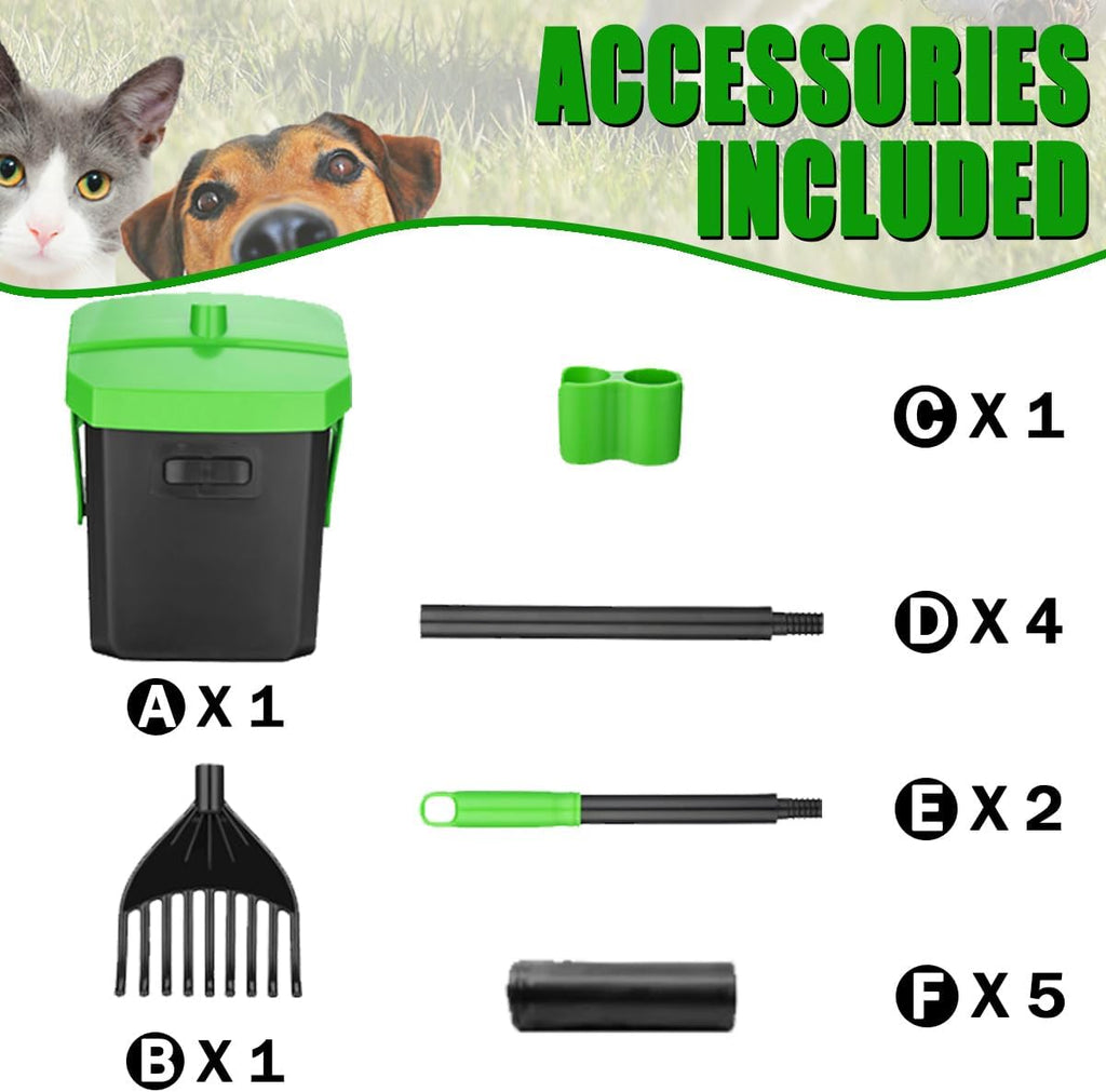 Poupipets Long Handle Dog Waste Scooper with Swivel Bin & 100 Bag Set
