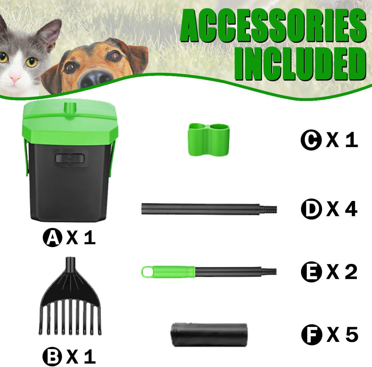Poupipets Long Handle Dog Waste Scooper with Swivel Bin & 100 Bag Set