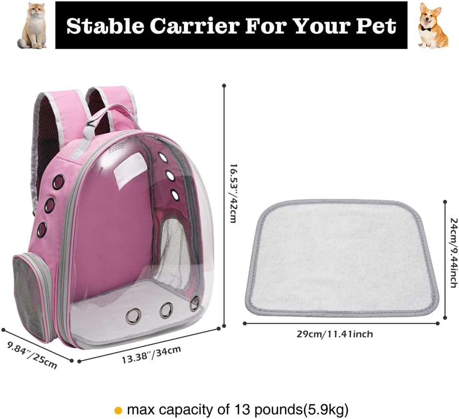 Poupipets Portable Cat Backpack with Wide Viewing Window and Ventilated Side Panels