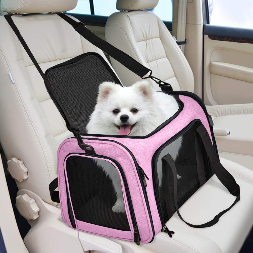 Poupipets Premium Soft Pet Carrier with Mesh Windows and Cozy Travel Mat