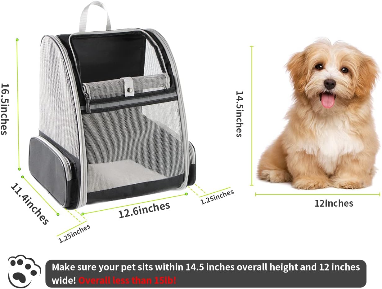 Poupipets Breathable Pet Carrier Backpack with Three-Sided Mesh and Comfort Mat