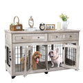 Dailypets Wooden Double Dog Crate Furniture with 2 Storage Drawers