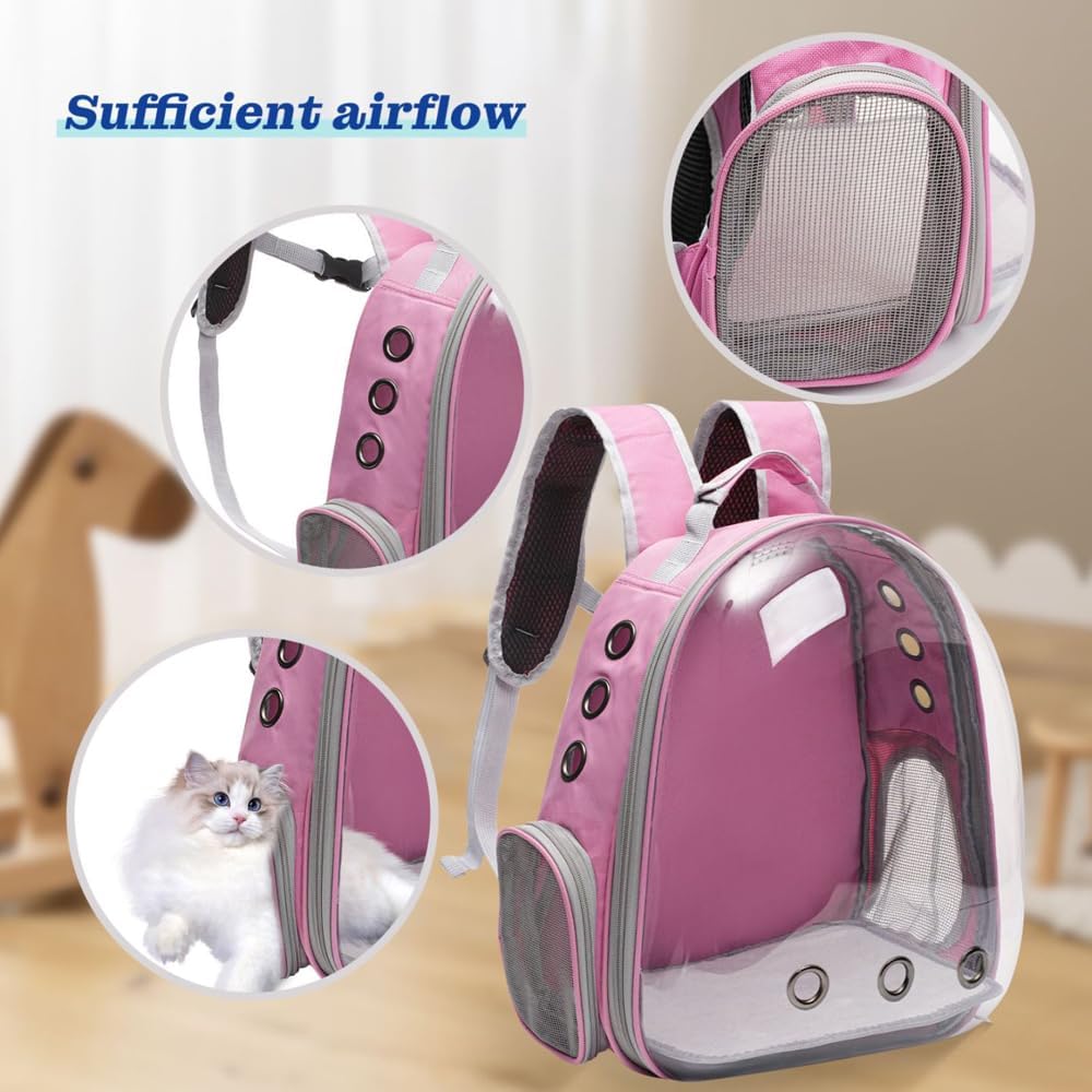 Poupipets Portable Cat Backpack with Wide Viewing Window and Ventilated Side Panels