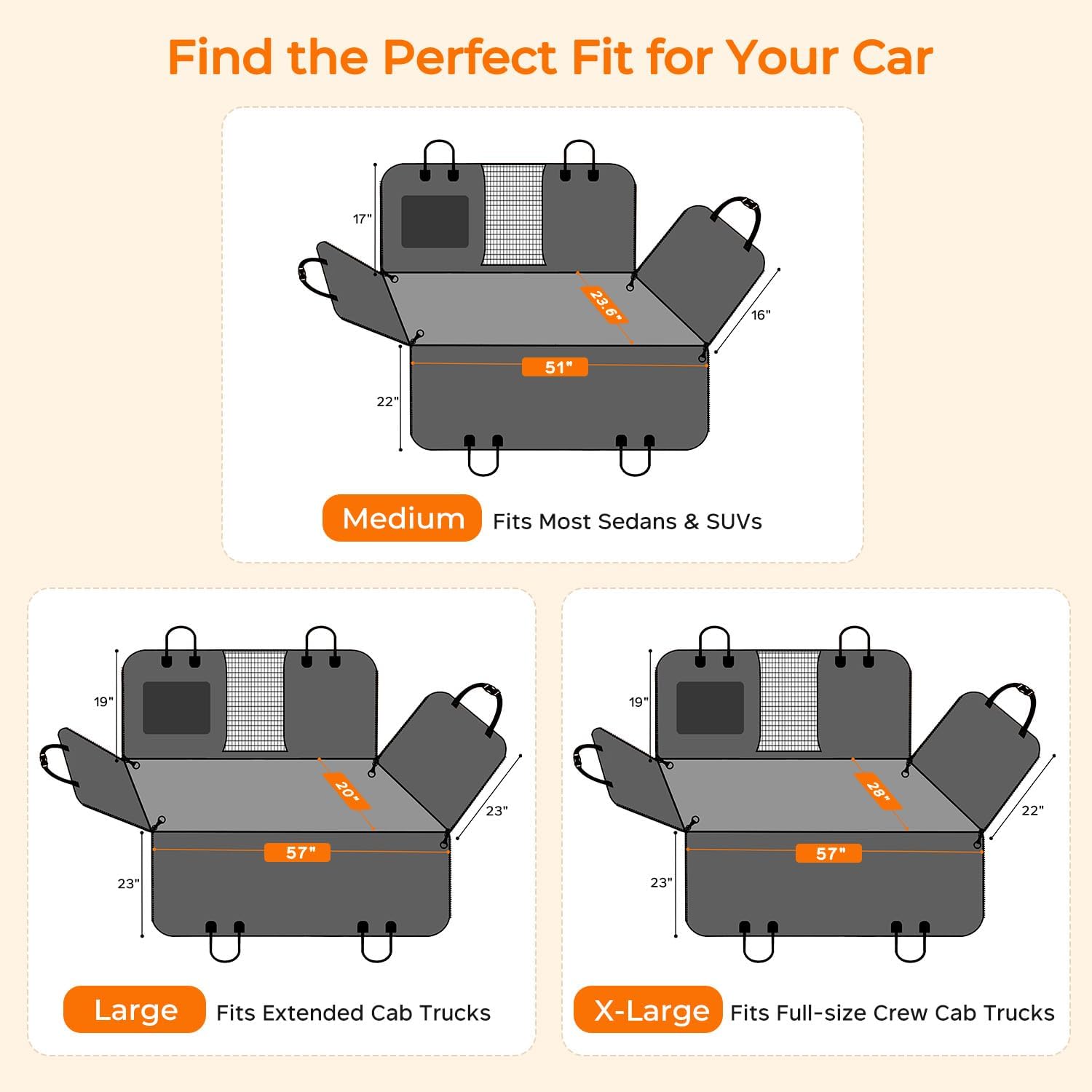 Poupipets Full-Cover Dog Car Bed Extender with Firm Base for Sedans SUVs and Trucks