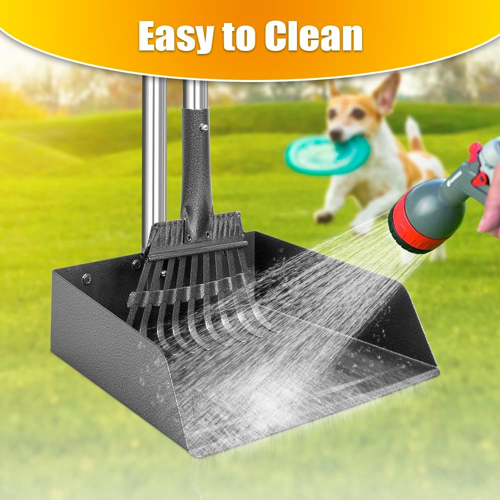 Poupipets Heavy-Duty Metal Dog Pooper Scooper Set with Extra-Large Tray, Long Handles & Yard Cleaning Tools