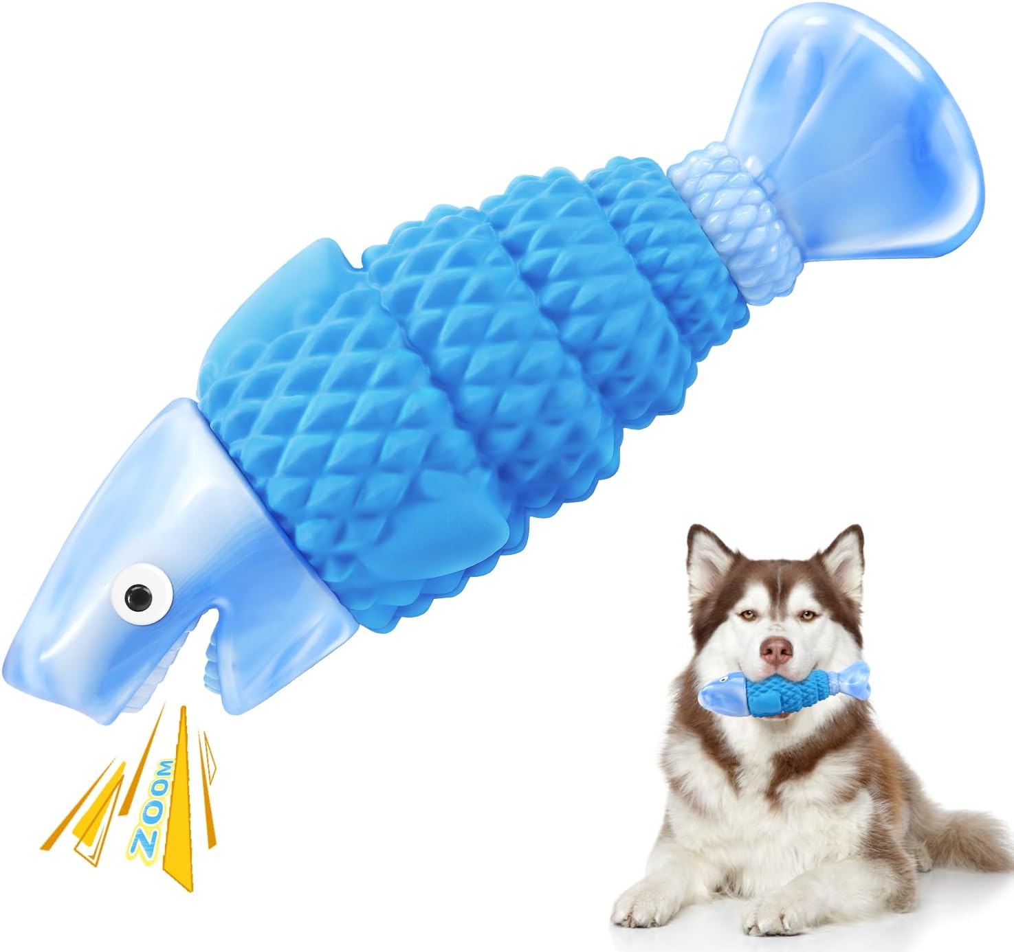 Dailypets Durable Shark Dog Chew Toy with Squeaker for Strong Chewers Bacon Flavor