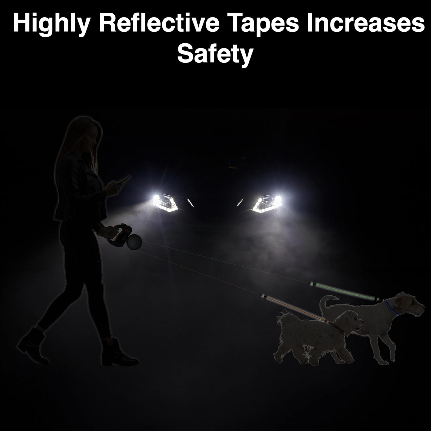 Poupipets Two Dog Retractable Lead with Color-Coded Brakes and Comfortable Handle