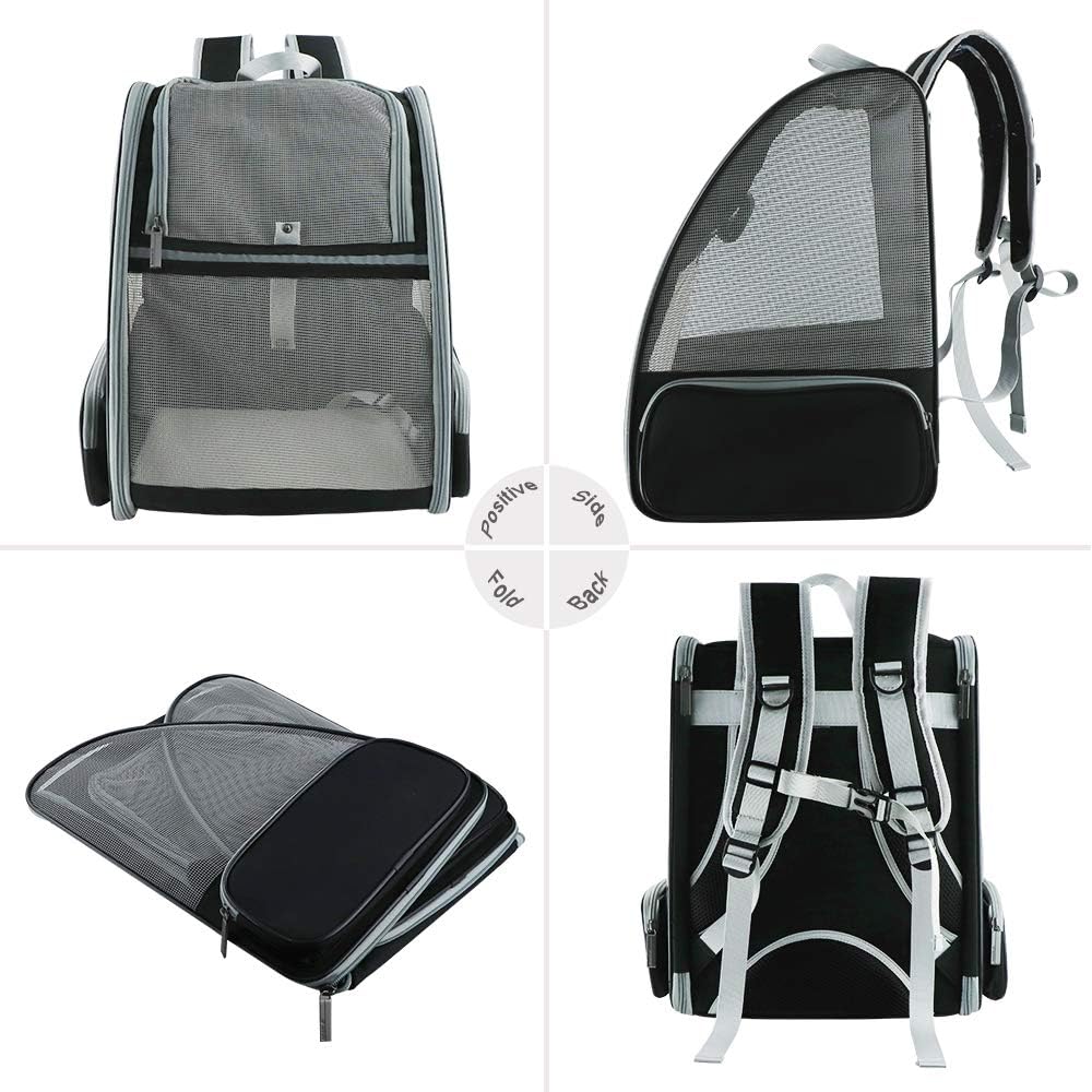 Poupipets Breathable Pet Carrier Backpack with Three-Sided Mesh and Comfort Mat