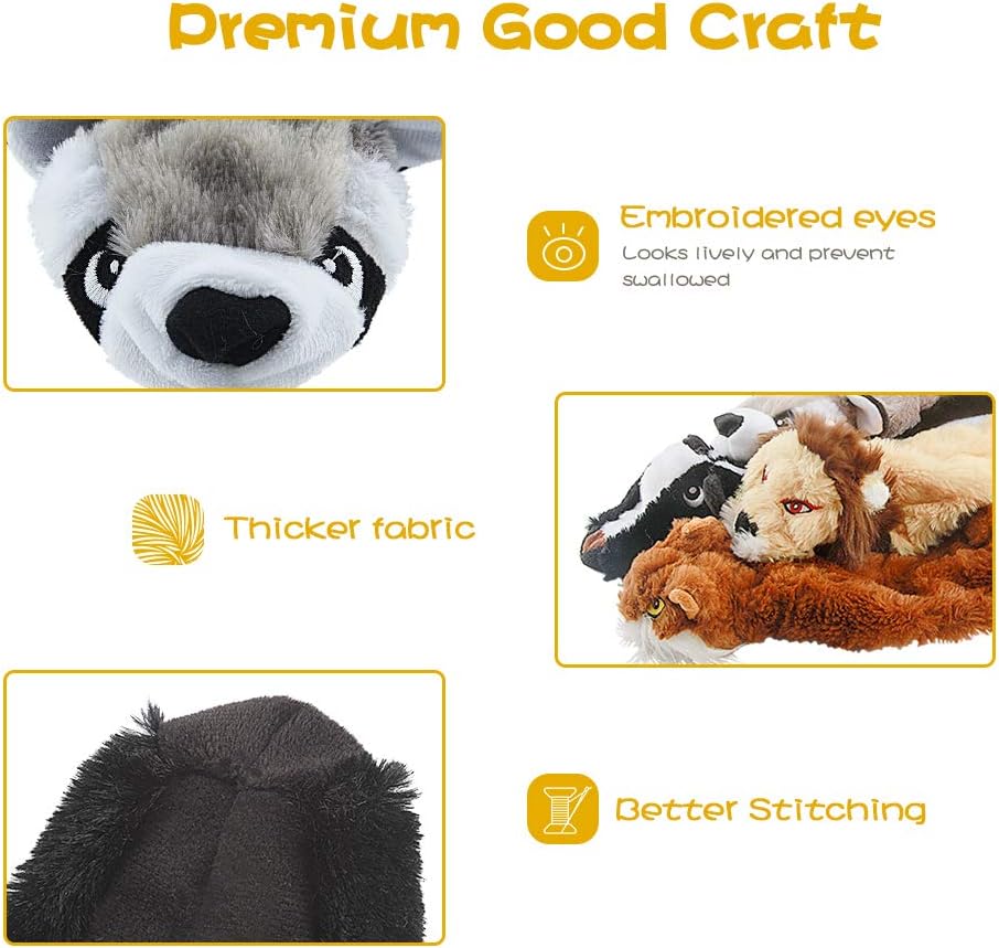 Dailypets 5 Piece Stuffless Plush Dog Toy Set with Dual Squeakers for Interactive Play