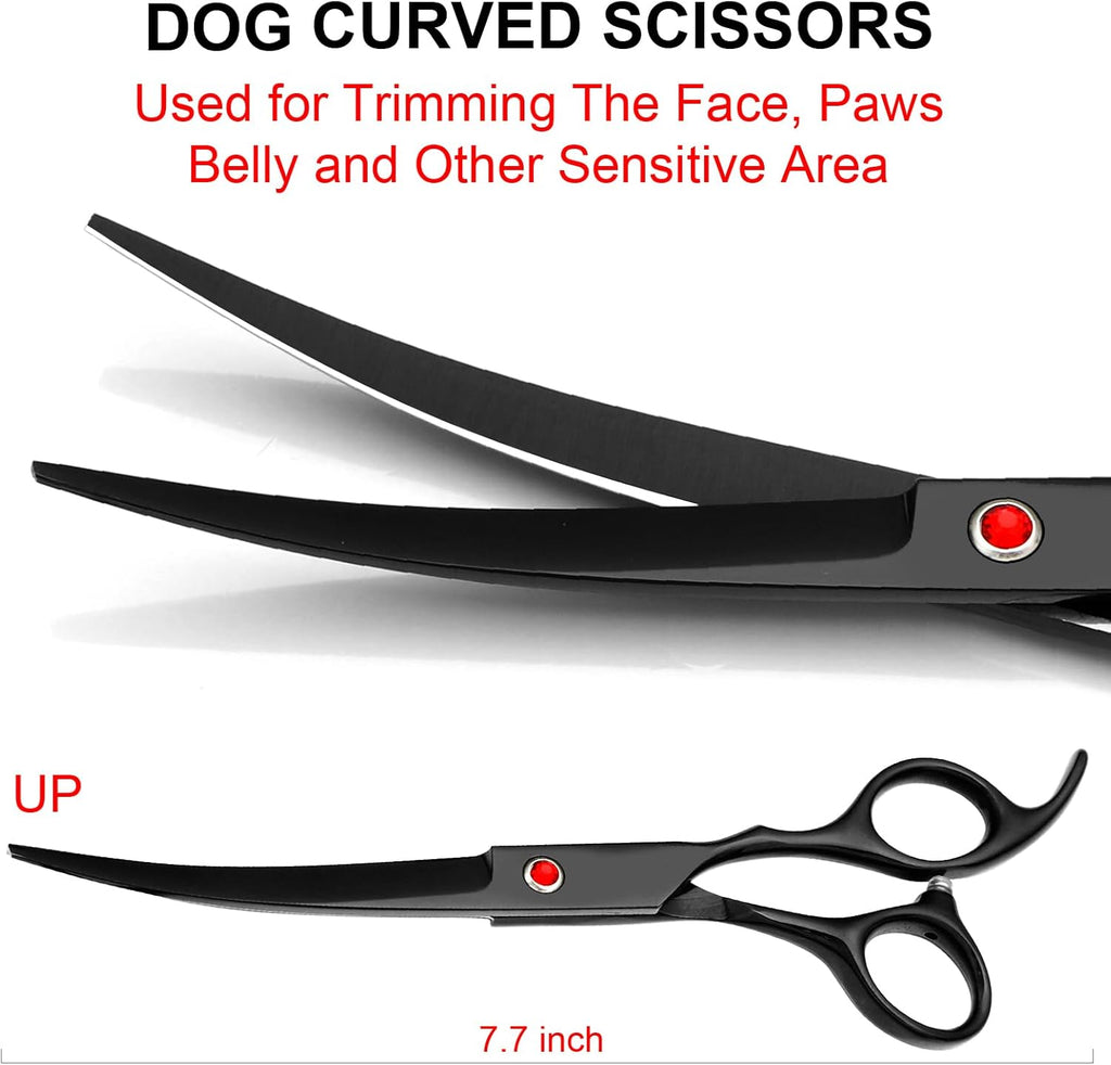 Poupipets Professional Dog Grooming Scissors Kit with Stainless Steel Shears and Comb