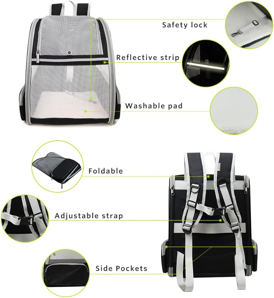 Poupipets Breathable Pet Carrier Backpack with Three-Sided Mesh and Comfort Mat