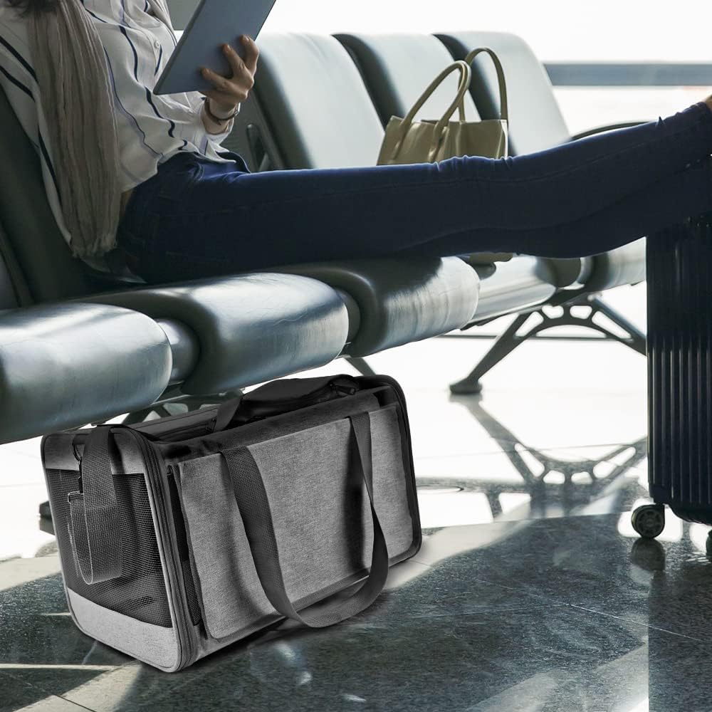 Poupipets Large Pet Travel Bag with Mesh Windows and Dual Entry for Pets up to 20 lbs