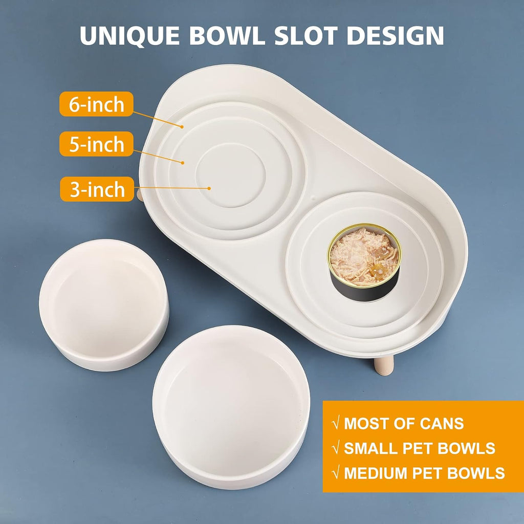 Poupipets Ceramic Raised Dog Bowl Stand with Dual Feeding Bowls and Splash Guard